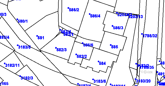 Parcela st. 586/6 v KÚ Příbram, Katastrální mapa
