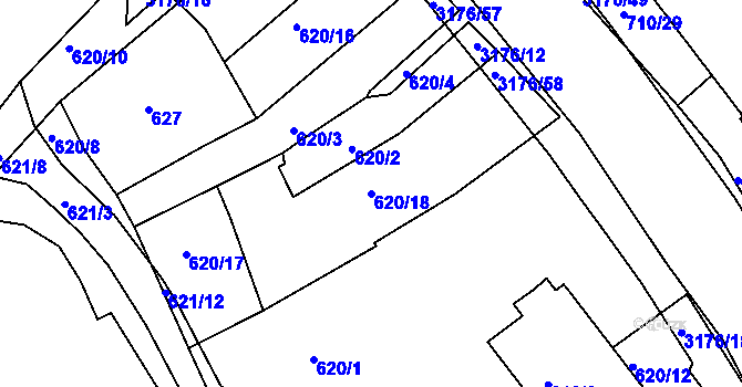 Parcela st. 620/18 v KÚ Příbram, Katastrální mapa