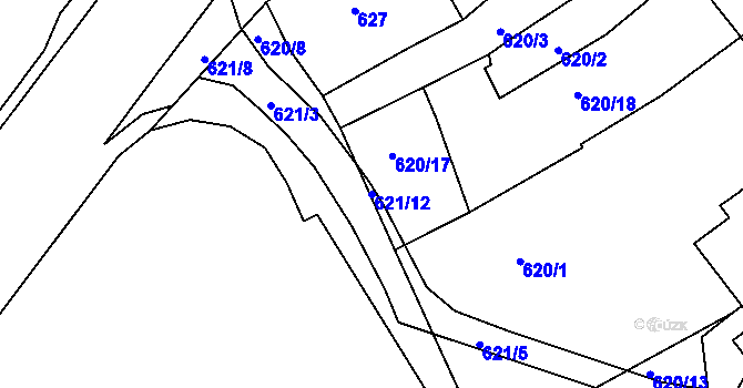 Parcela st. 621/12 v KÚ Příbram, Katastrální mapa