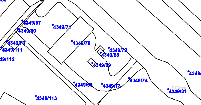 Parcela st. 4349/68 v KÚ Příbram, Katastrální mapa