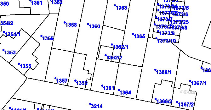 Parcela st. 1362/2 v KÚ Příbram, Katastrální mapa