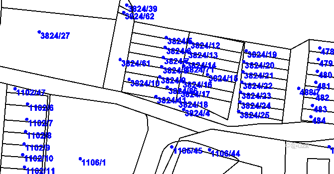 Parcela st. 3824/86 v KÚ Příbram, Katastrální mapa