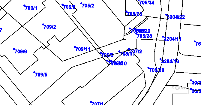 Parcela st. 709/9 v KÚ Příbram, Katastrální mapa