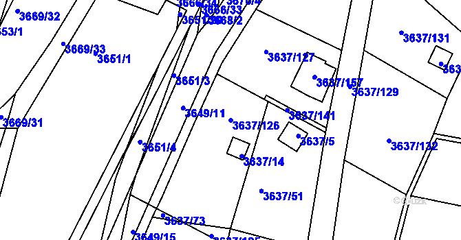 Parcela st. 3637/126 v KÚ Příbram, Katastrální mapa