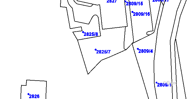 Parcela st. 2825/7 v KÚ Příbram, Katastrální mapa