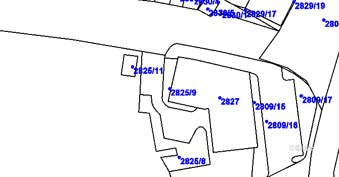 Parcela st. 2825/9 v KÚ Příbram, Katastrální mapa