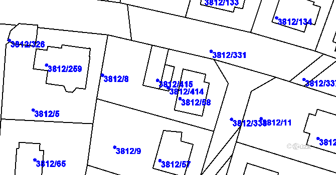 Parcela st. 3812/414 v KÚ Příbram, Katastrální mapa