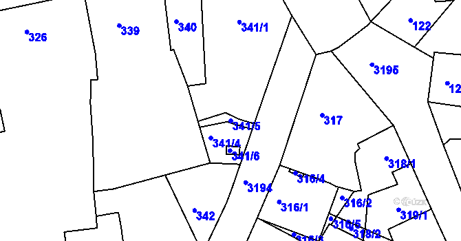 Parcela st. 341/5 v KÚ Příbram, Katastrální mapa