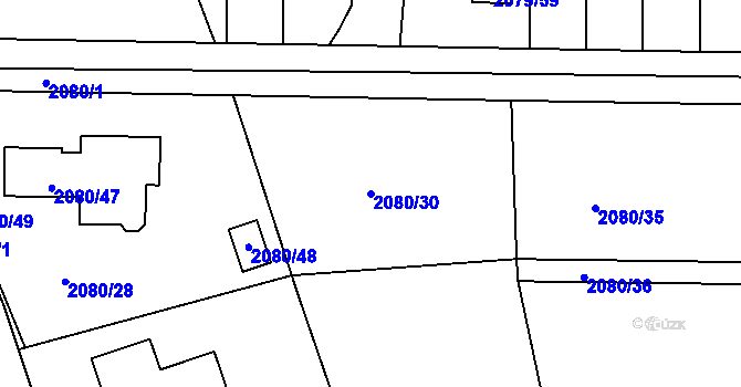 Parcela st. 2080/30 v KÚ Příbram, Katastrální mapa