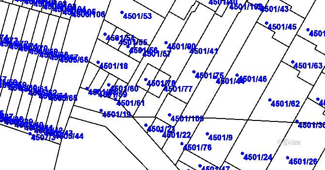 Parcela st. 4501/77 v KÚ Příbram, Katastrální mapa