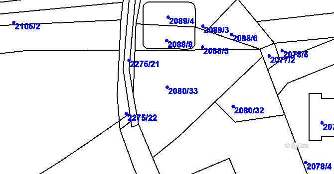 Parcela st. 2080/33 v KÚ Příbram, Katastrální mapa