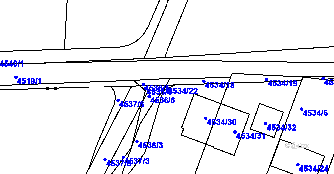 Parcela st. 4534/22 v KÚ Příbram, Katastrální mapa