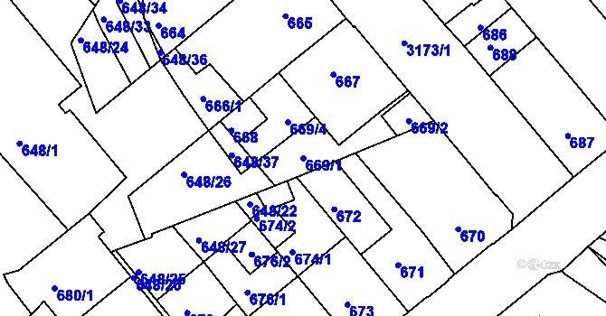 Parcela st. 669/1 v KÚ Příbram, Katastrální mapa