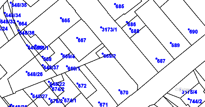 Parcela st. 669/2 v KÚ Příbram, Katastrální mapa