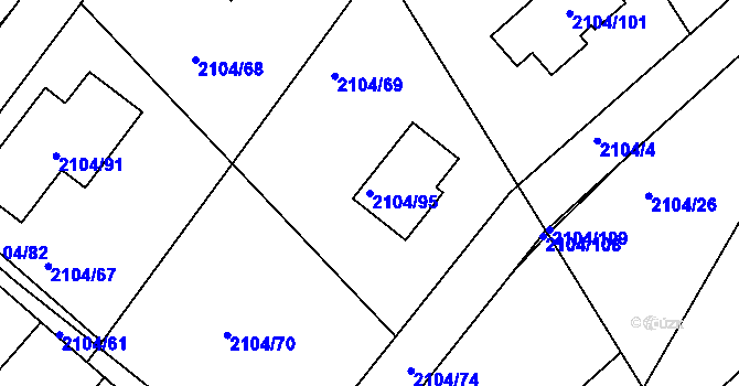 Parcela st. 2104/95 v KÚ Příbram, Katastrální mapa