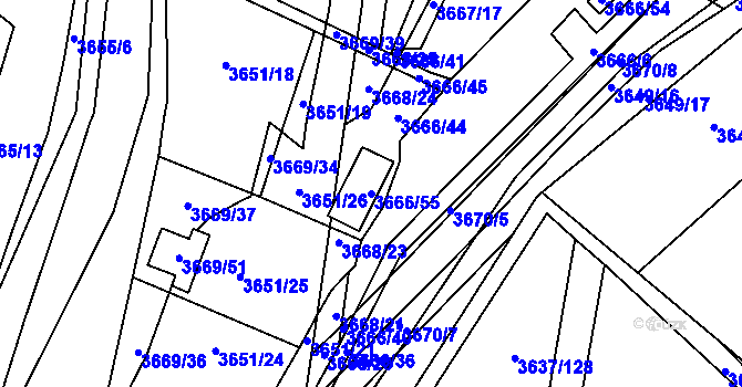 Parcela st. 3666/55 v KÚ Příbram, Katastrální mapa
