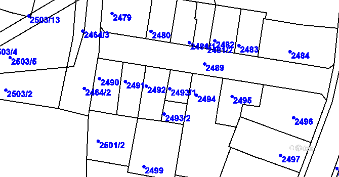 Parcela st. 2493/1 v KÚ Příbram, Katastrální mapa