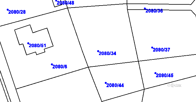 Parcela st. 2080/34 v KÚ Příbram, Katastrální mapa