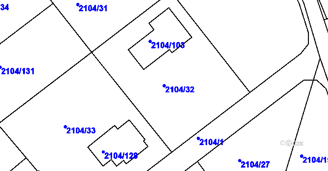 Parcela st. 2104/32 v KÚ Příbram, Katastrální mapa