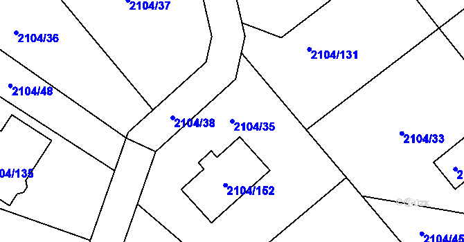 Parcela st. 2104/35 v KÚ Příbram, Katastrální mapa