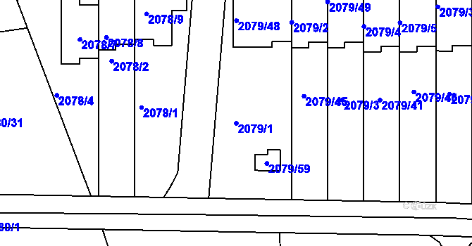 Parcela st. 2079/1 v KÚ Příbram, Katastrální mapa