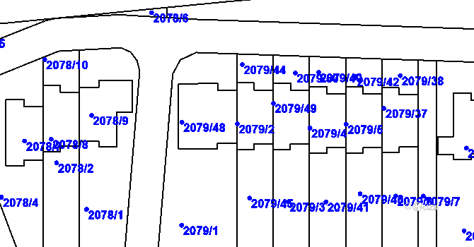 Parcela st. 2079/2 v KÚ Příbram, Katastrální mapa