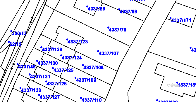 Parcela st. 4337/107 v KÚ Příbram, Katastrální mapa