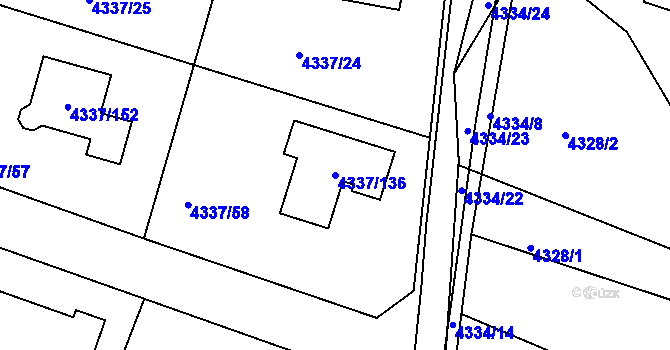 Parcela st. 4337/136 v KÚ Příbram, Katastrální mapa
