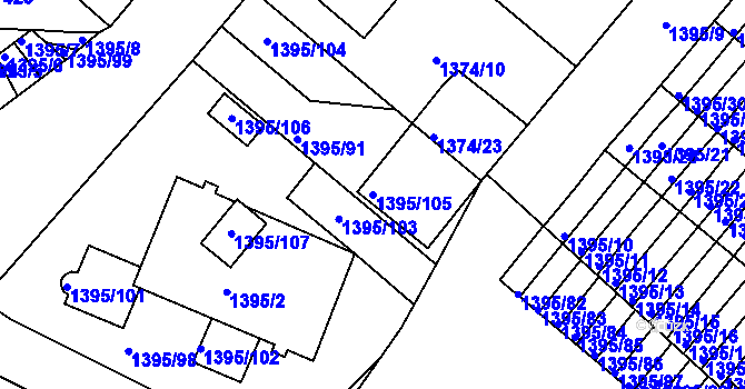 Parcela st. 1395/105 v KÚ Příbram, Katastrální mapa