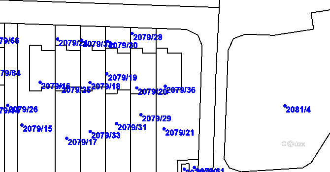 Parcela st. 2079/36 v KÚ Příbram, Katastrální mapa