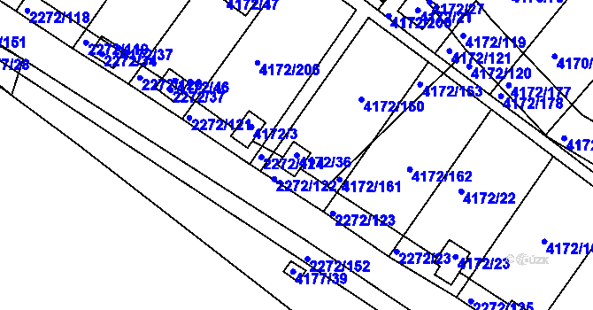 Parcela st. 4172/36 v KÚ Příbram, Katastrální mapa