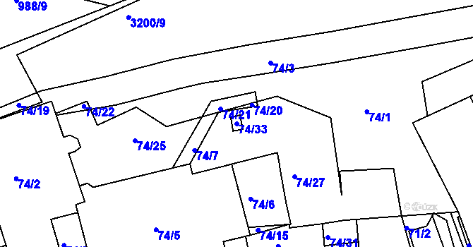 Parcela st. 74/33 v KÚ Příbram, Katastrální mapa