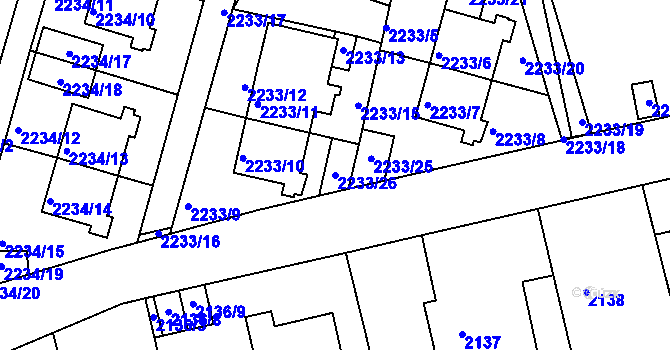Parcela st. 2233/26 v KÚ Příbram, Katastrální mapa