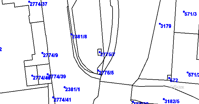 Parcela st. 2775/7 v KÚ Příbram, Katastrální mapa
