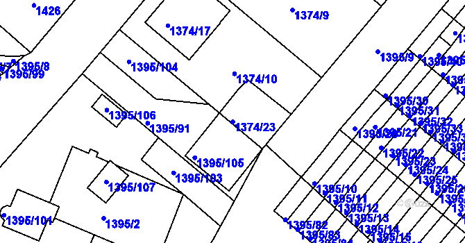 Parcela st. 1374/23 v KÚ Příbram, Katastrální mapa
