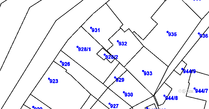 Parcela st. 928/2 v KÚ Příbram, Katastrální mapa