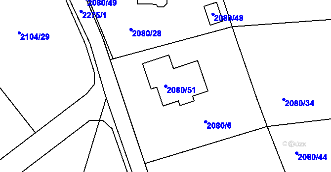 Parcela st. 2080/51 v KÚ Příbram, Katastrální mapa