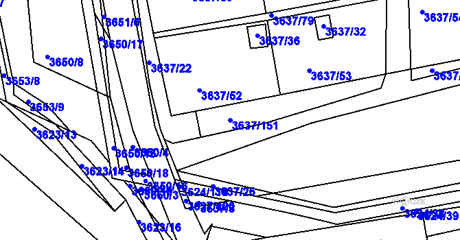 Parcela st. 3637/151 v KÚ Příbram, Katastrální mapa