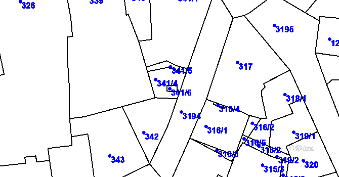 Parcela st. 341/6 v KÚ Příbram, Katastrální mapa