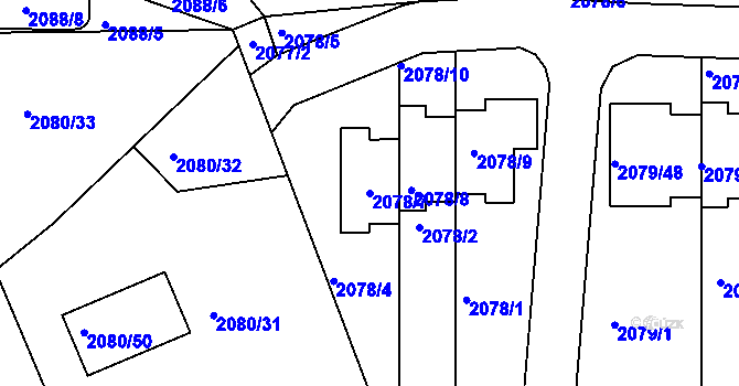 Parcela st. 2078/7 v KÚ Příbram, Katastrální mapa