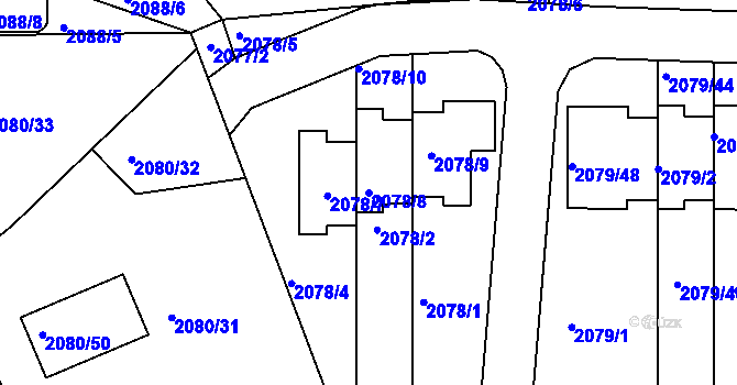 Parcela st. 2078/8 v KÚ Příbram, Katastrální mapa