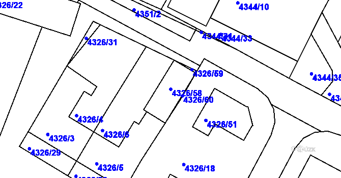 Parcela st. 4326/58 v KÚ Příbram, Katastrální mapa