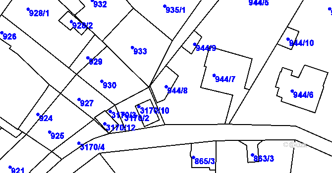 Parcela st. 944/8 v KÚ Příbram, Katastrální mapa