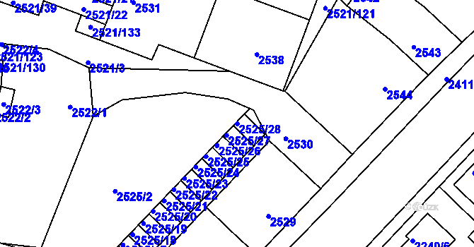 Parcela st. 2525/28 v KÚ Příbram, Katastrální mapa