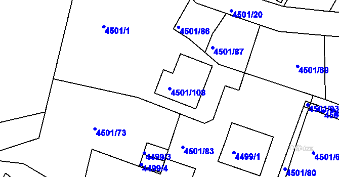 Parcela st. 4501/108 v KÚ Příbram, Katastrální mapa