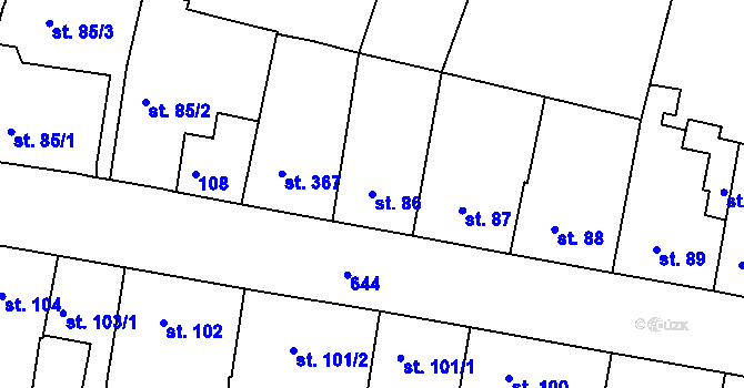 Parcela st. 86 v KÚ Březové Hory, Katastrální mapa