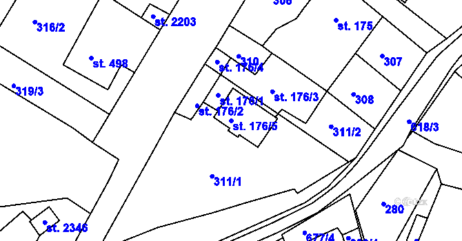 Parcela st. 176/5 v KÚ Březové Hory, Katastrální mapa