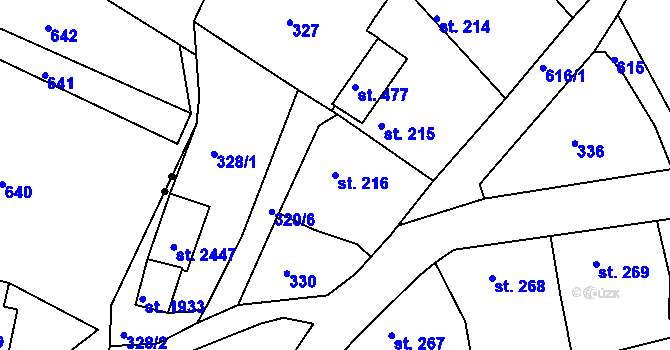 Parcela st. 216 v KÚ Březové Hory, Katastrální mapa