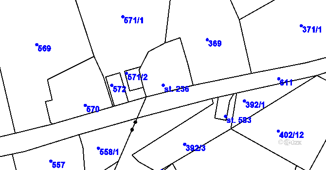 Parcela st. 236 v KÚ Březové Hory, Katastrální mapa