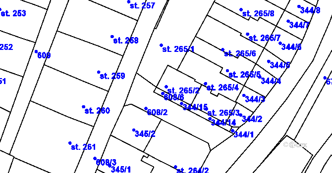 Parcela st. 265/2 v KÚ Březové Hory, Katastrální mapa
